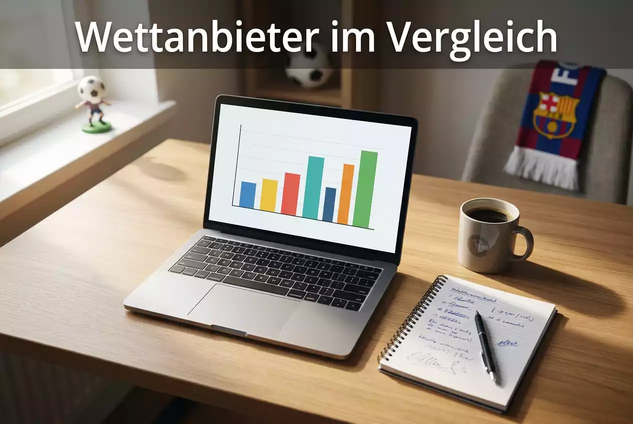 Fußball Wettanbieter Vergleich — Buchmacher-Analyse auf Laptop
